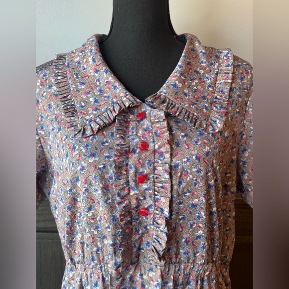 Handmade Dresses & Skirts - Handmade Vintage Floral Cottagecore Dress – Ruffled Collar Prairie Midi